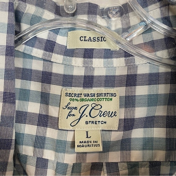 J. Crew Classic Fit Button Down Shirt Men's Large Blue Green Plaid Stretch - Picture 3 of 5